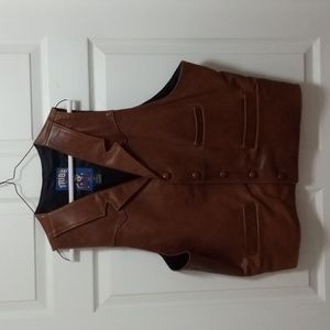 Tribe America Leather Vest Mens Brown Hand Made in USA